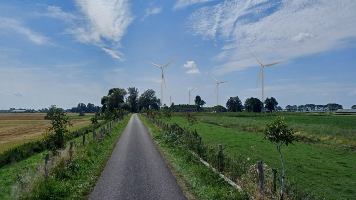 Zicht fietspad Krouwerskade, Fort Bakkerskil
